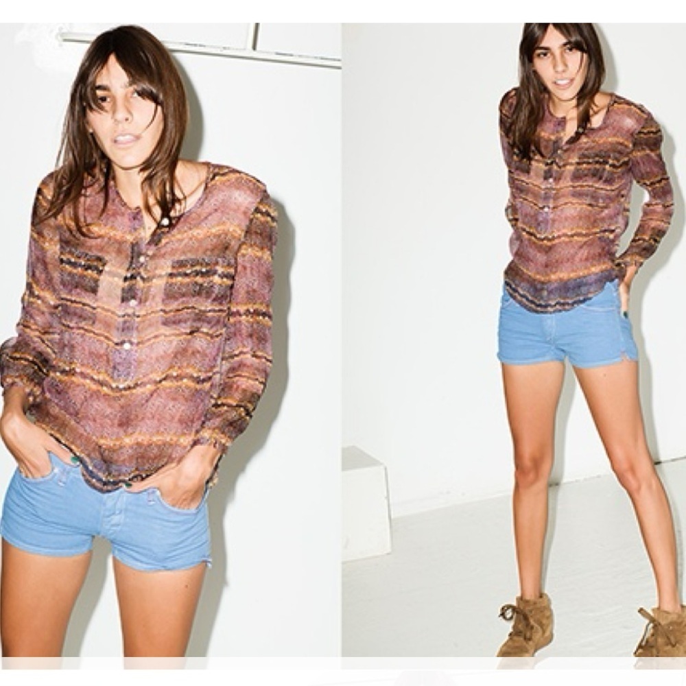 Isabel Marant Etolie Burgundy‎ 100% Silk Sheer Blouse Size 36 Lightweight Luxury